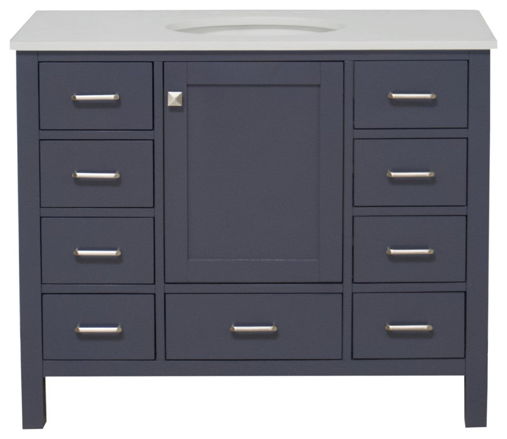 Horizon 42" Bathroom Vanity, Marine Gray, Engineered White