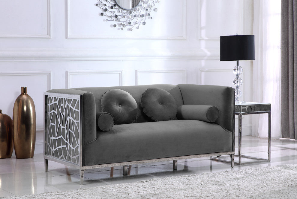 Opal Velvet Upholstered Loveseat, Gray