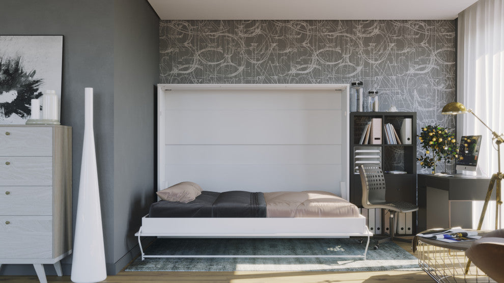 Invento Horizontal Murphy Bed With mattress 63 x 78.7 inch, White