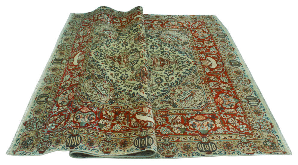 Fine Vintage Distressed Heerad Beige/Rust Rug, 6'5x9'6