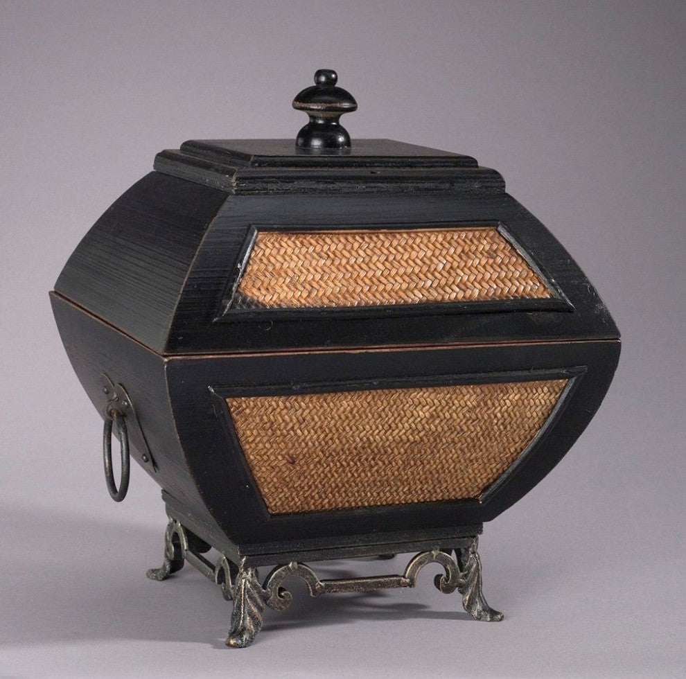 Wood and Wicker Decorative Box, Black/Hay