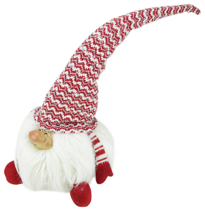 "Chipper Chester" Sitting Chubby Santa Gnome Table Figure, Red and White, 12"