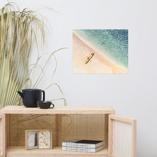 Yellow Canoe & Blue Sea with Soft Violet Effect Landscape Photo Loose Art Print, 16" X 20"