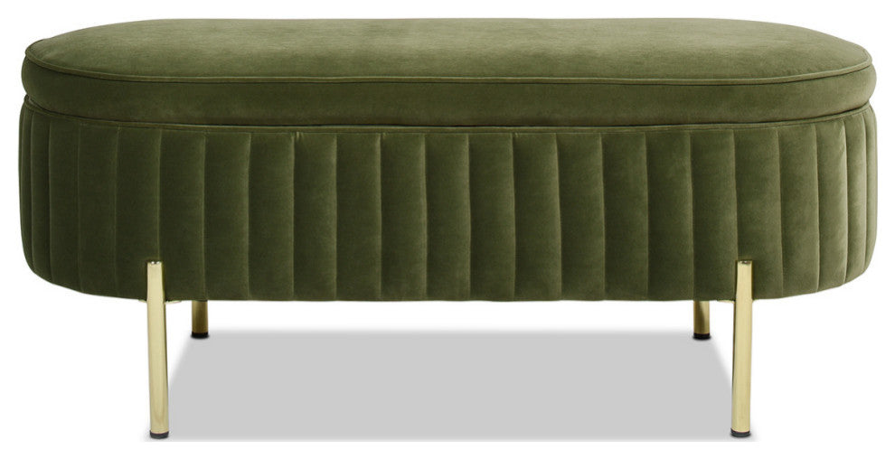 Chloe Modern Glam Storage Bench, Olive Green Performance Velvet
