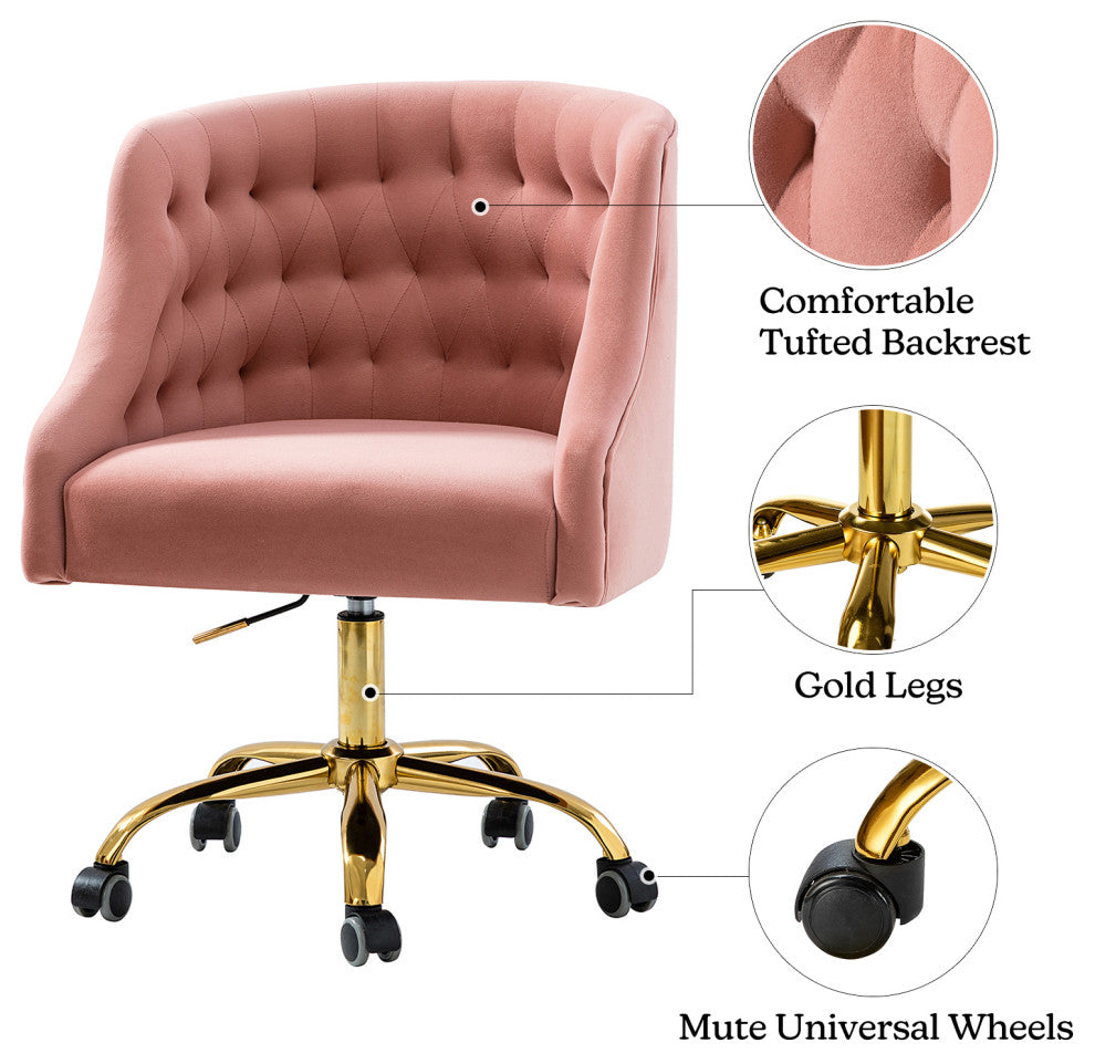 Home Office Swivel Chair with Button-Tufted Back, Pink