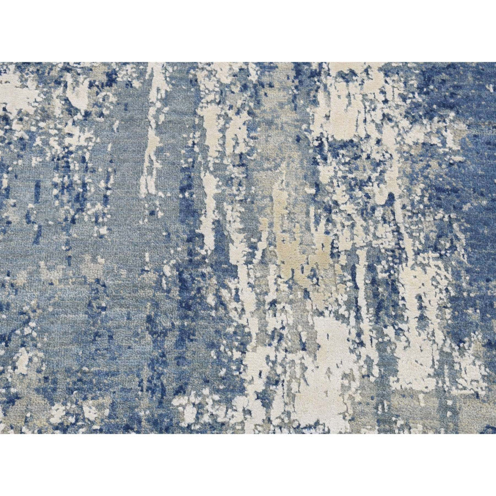 Air Force Blue Abstract Design Wool and Silk Hand Knotted Runner Rug 2'6"x8'1"
