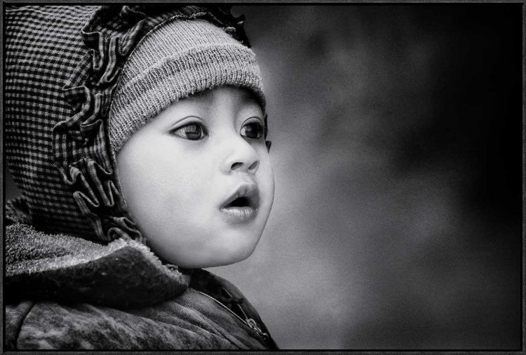 "The Kid From Sarangkot" Framed Canvas Giclee by Piet Flour, 37x25"