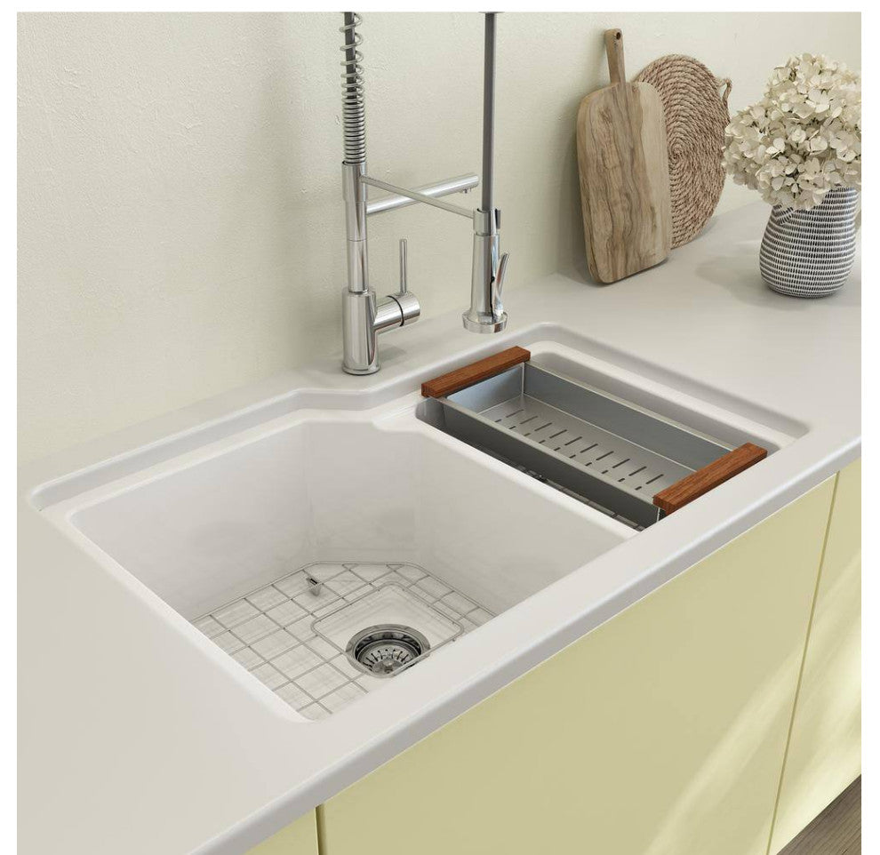 BOCCHI 1506-001-2020CH Dual-Mount Fireclay 33" Double Bowl Kitchen Sink Kit