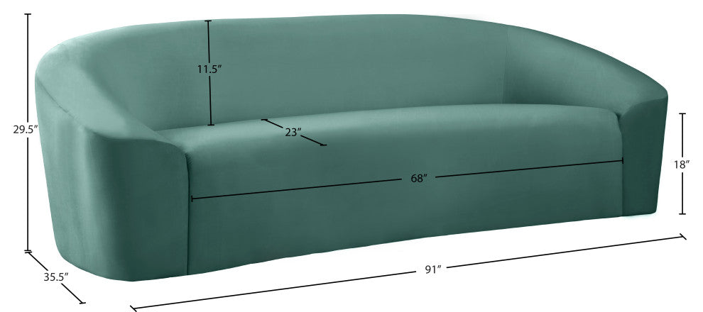Riley Velvet Upholstered Rounded Sofa, Mint