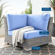 Sofa Corner Chair, Rattan, Wicker, Gray Blue, Modern, Outdoor Patio Cafe