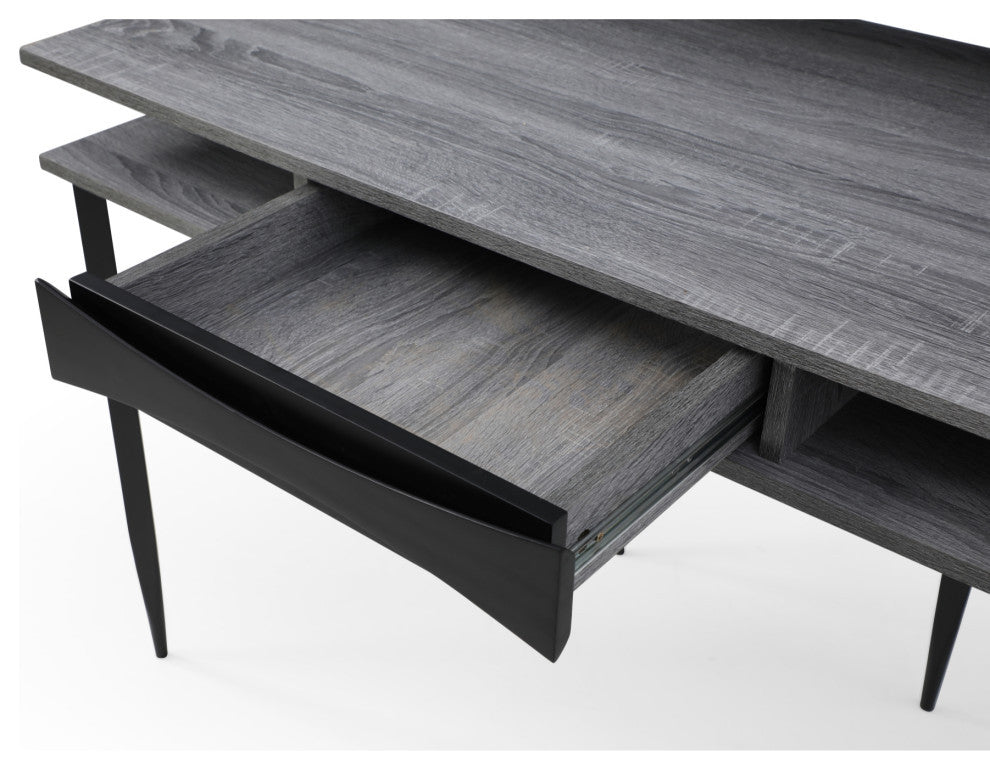 Loft Lyfe Nechama Desk, 1 Storage Drawer, Gray/Black 43.3Lx22.8Wx34.8H