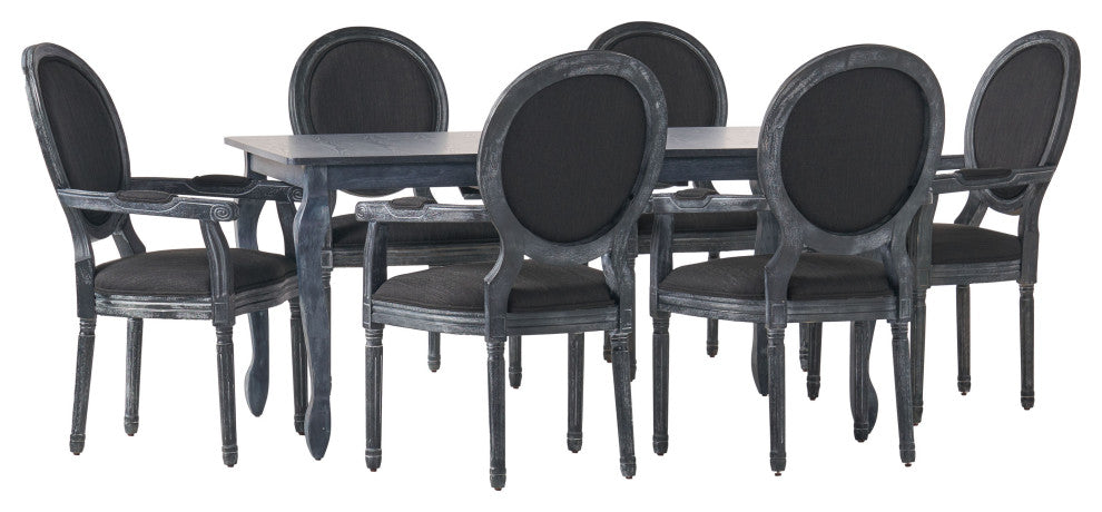Comisky Fabric Upholstered Wood and Cane Expandable 7-Piece Dining Set, Gray/Black