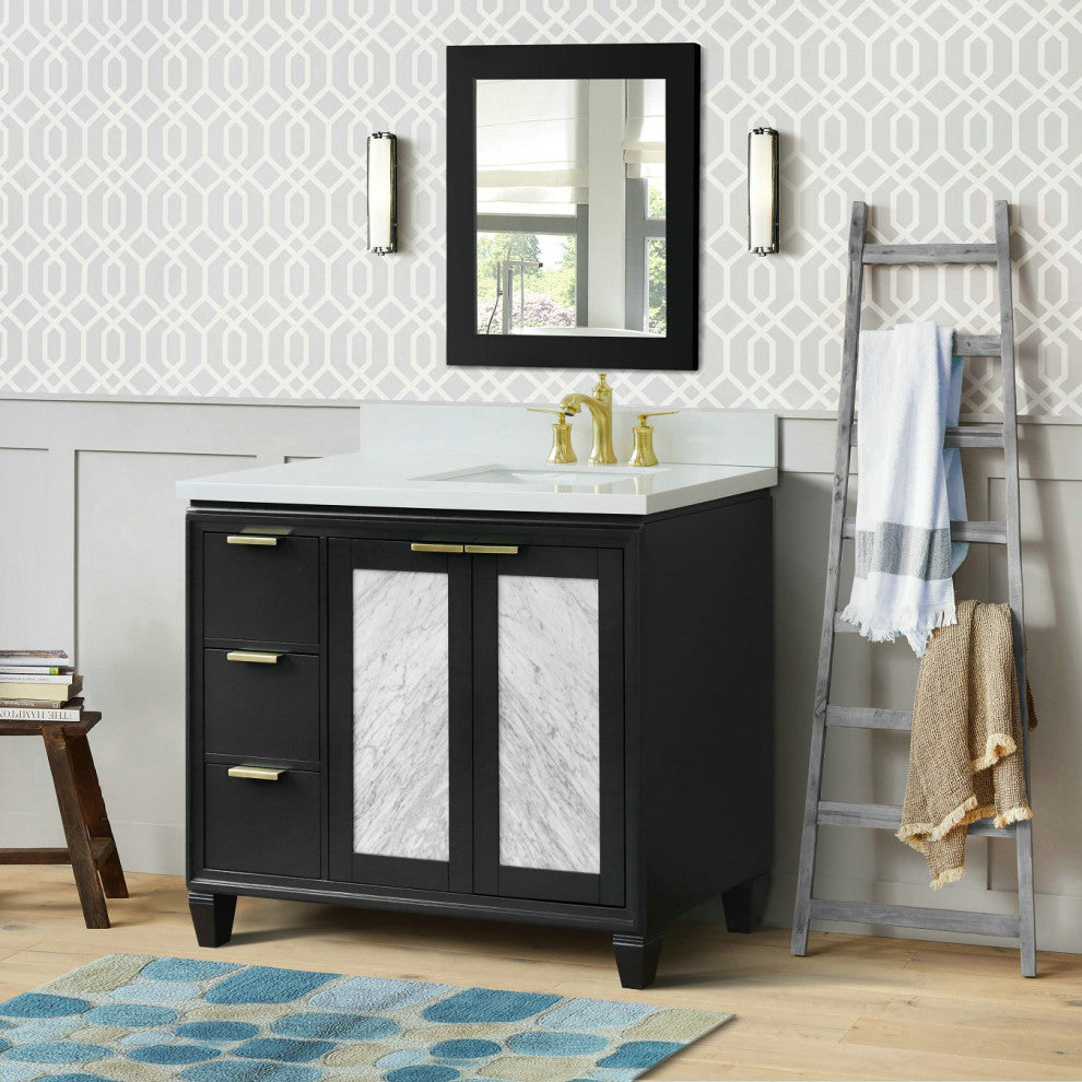 43" Single Vanity, Dark Gray Finish With White Engineered Stone Top