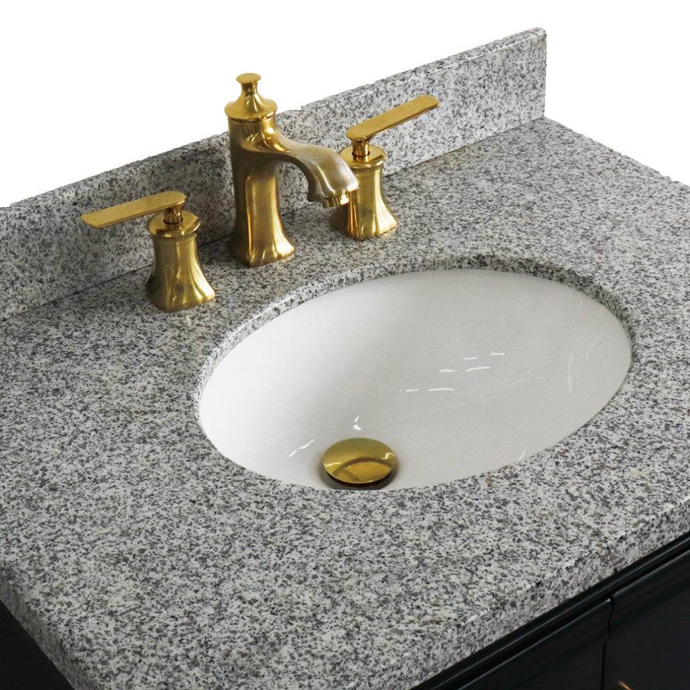 31" Single Vanity, Dark Gray Finish With Gray Granite And Oval Sink