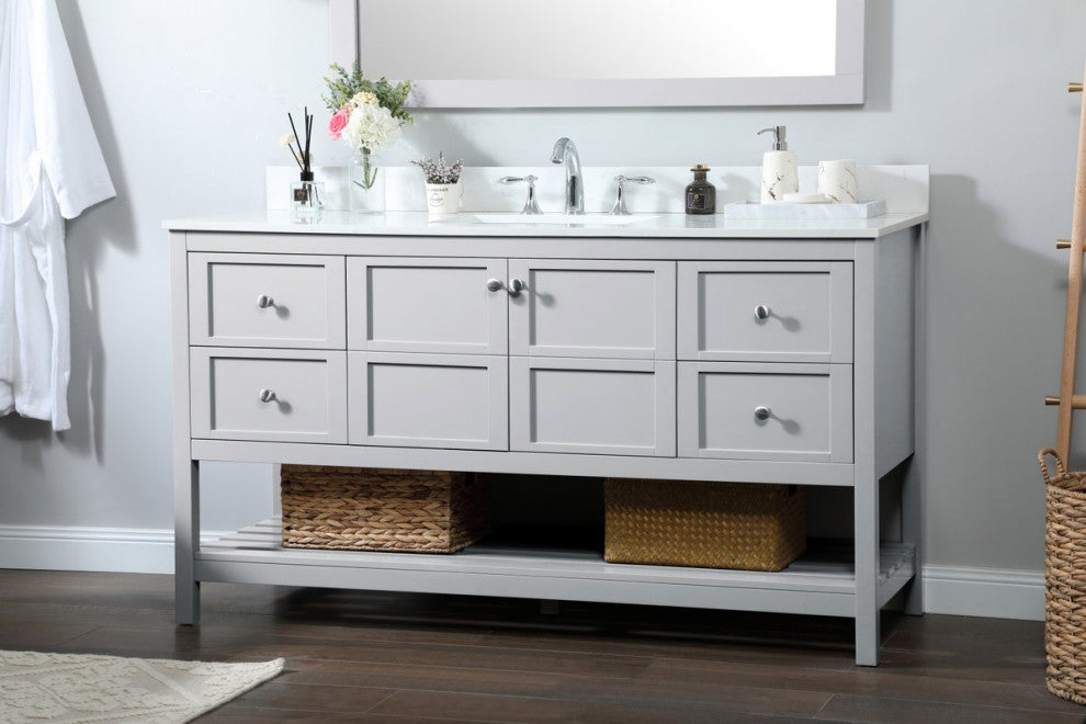 Elegant VF16460GR-BS 60"Single Bathroom Vanity, Gray With Backsplash