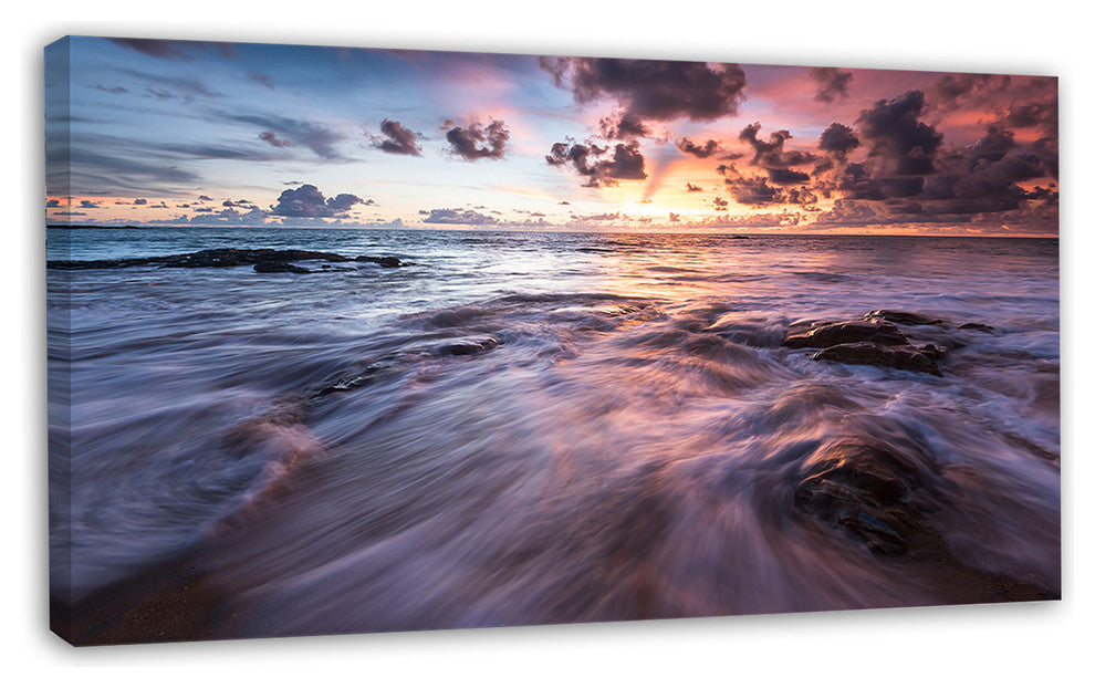 Waves Hitting Rocky Beach, Beach Photo Canvas Print, 32"x16"