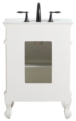 24" Single Bathroom Vanity, Antique White With Ivory White Engineered Marble