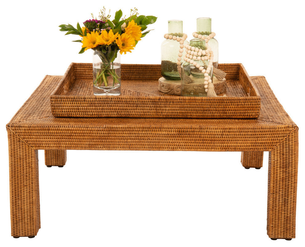 La Jolla Rattan Square Coffee Table, Honey Brown