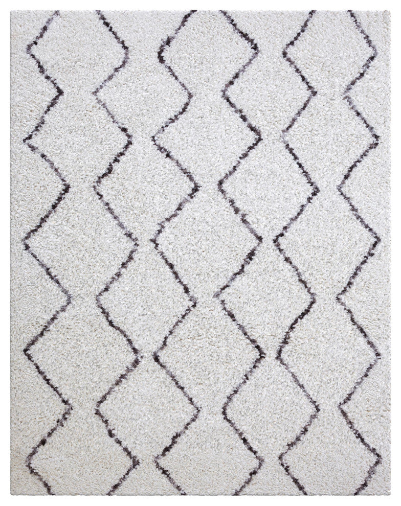 Oasis Waves White and Dark Gray Polyester Area Rug