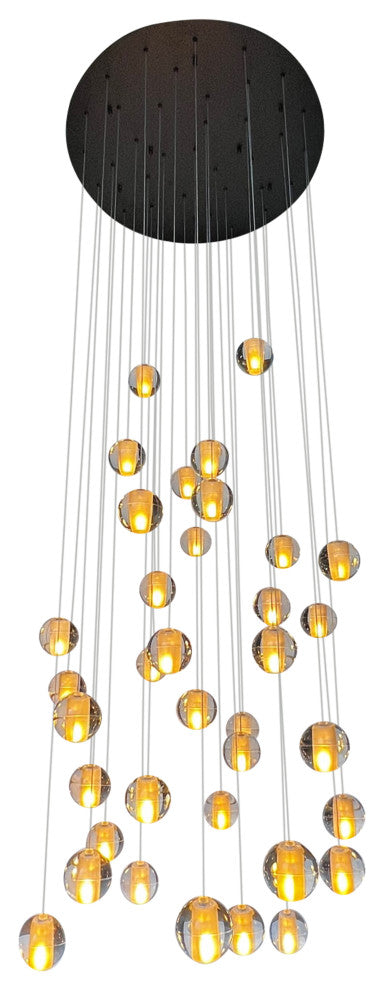 Orion 36 Light Floating Glass LED Chandelier, Round Canopy, Black