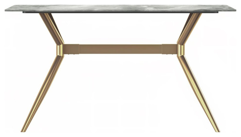 Gold Stainless Steel Dining Table 55 With Light Grey Sintered Stone Top