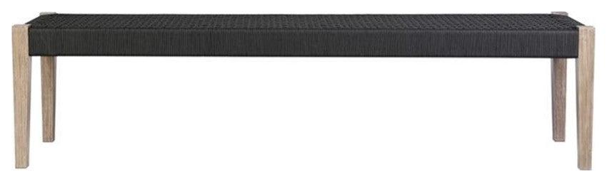 Armen Living Camino Fabric/Wood Indoor Outdoor Dining Bench in Charcoal/Natural