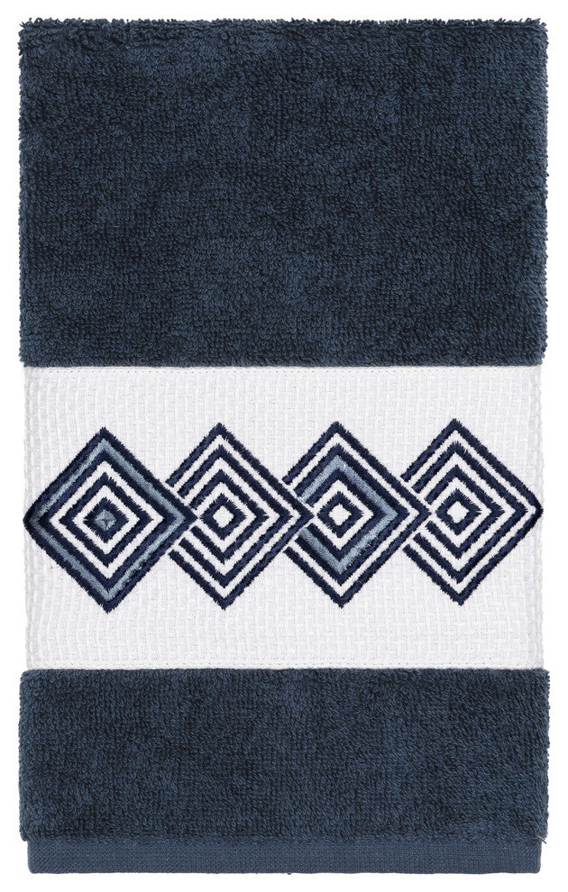Linum Home Textiles Noah Embellished, Midnight Blue, Hand Towel, 4-Piece Set