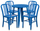 24'' Round Blue Metal Indoor-Outdoor Table Set With 4 Vertical Slat Back Chairs