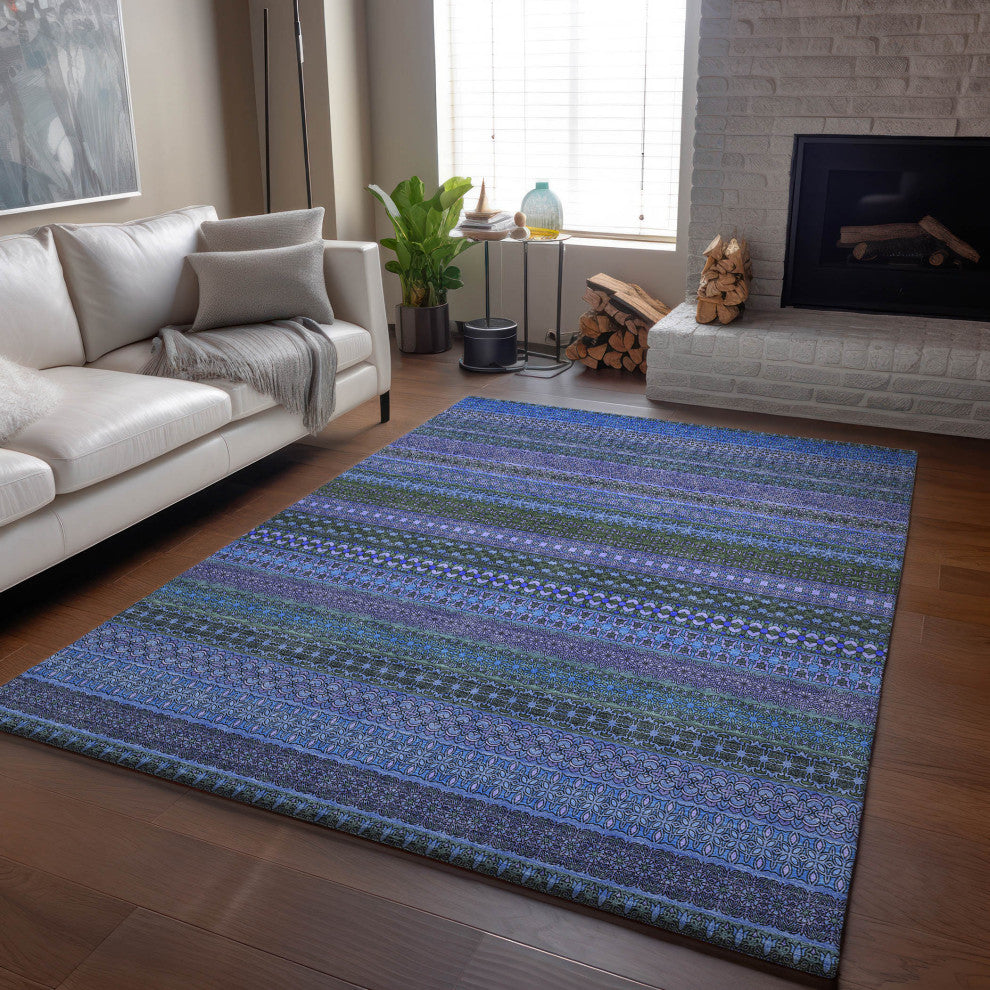 Premium Machine Washable Mayfield AMF527 Blue 3' x 5' Rug