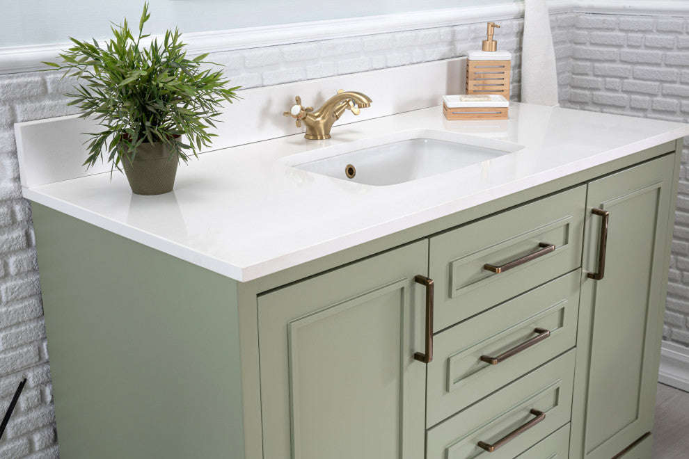 Albia Collection 48" Bathroom Vanity With Sink, Mirror, Countertop, Green