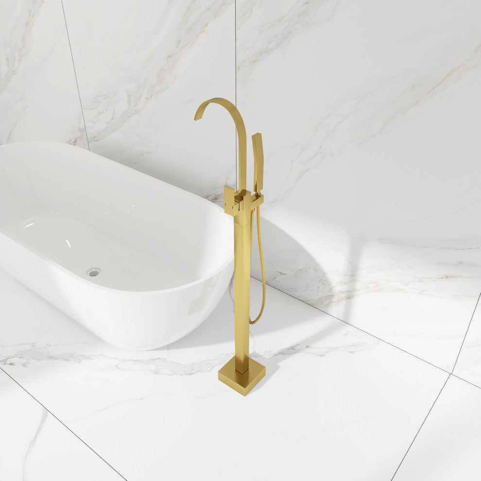 Single Handle Floor Mounted Clawfoot Tub Faucet, Gold