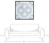 Blue and White Watercolor Tile 36x36 Black Floating Framed Canvas