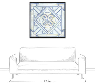 Blue and White Watercolor Tile 36x36 Black Floating Framed Canvas