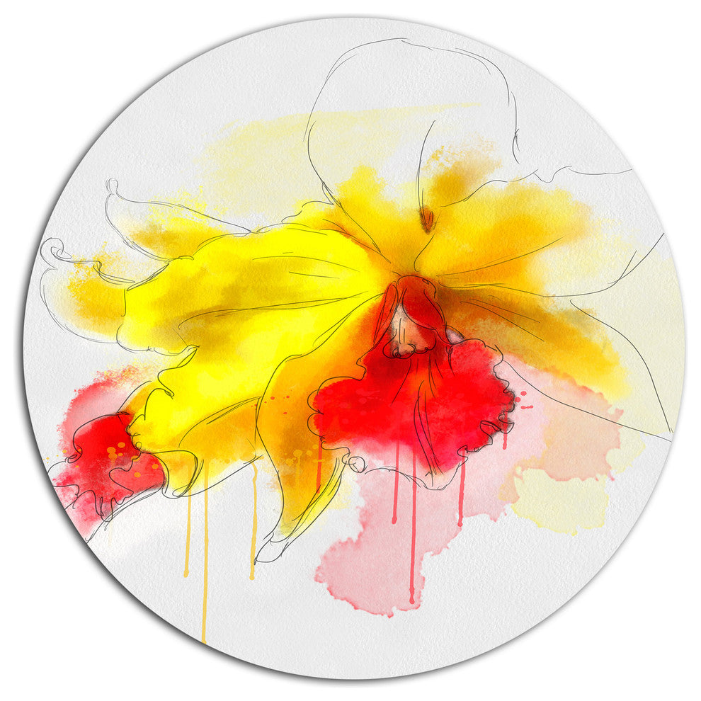 Yellow Iris Flower With Red Splashes, Floral Round Wall Art, 11"