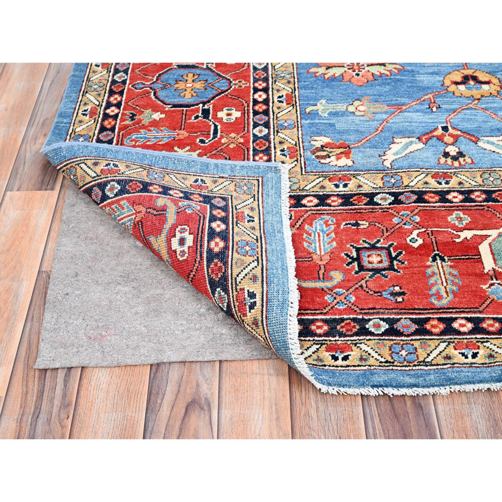 Blue, Extra Soft Wool, Afghan Peshawar, Hand Knotted, Oriental Rug, 9'x11'6"