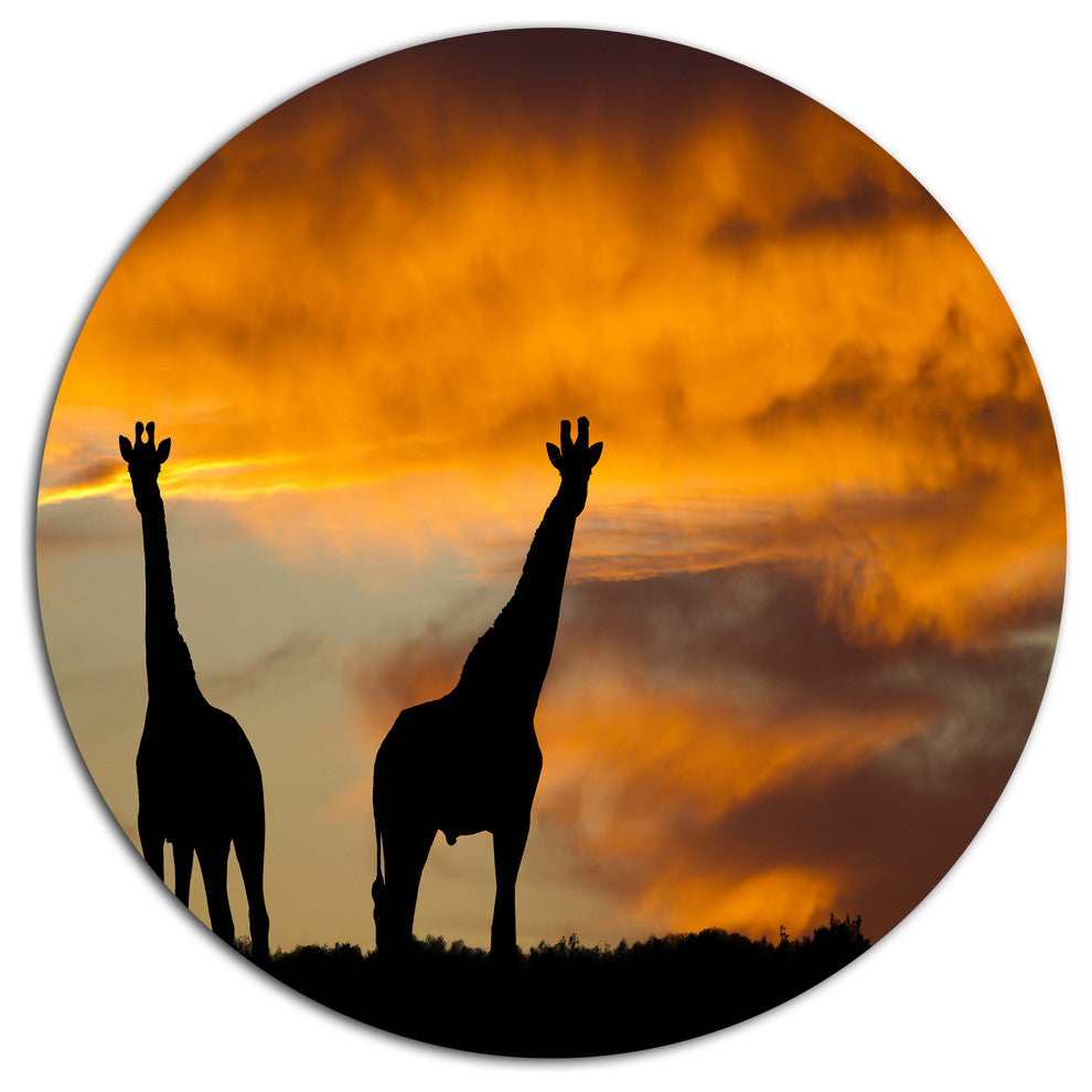 African Wildlife Silhouette, African Large Disc Metal Wall Art, 36"