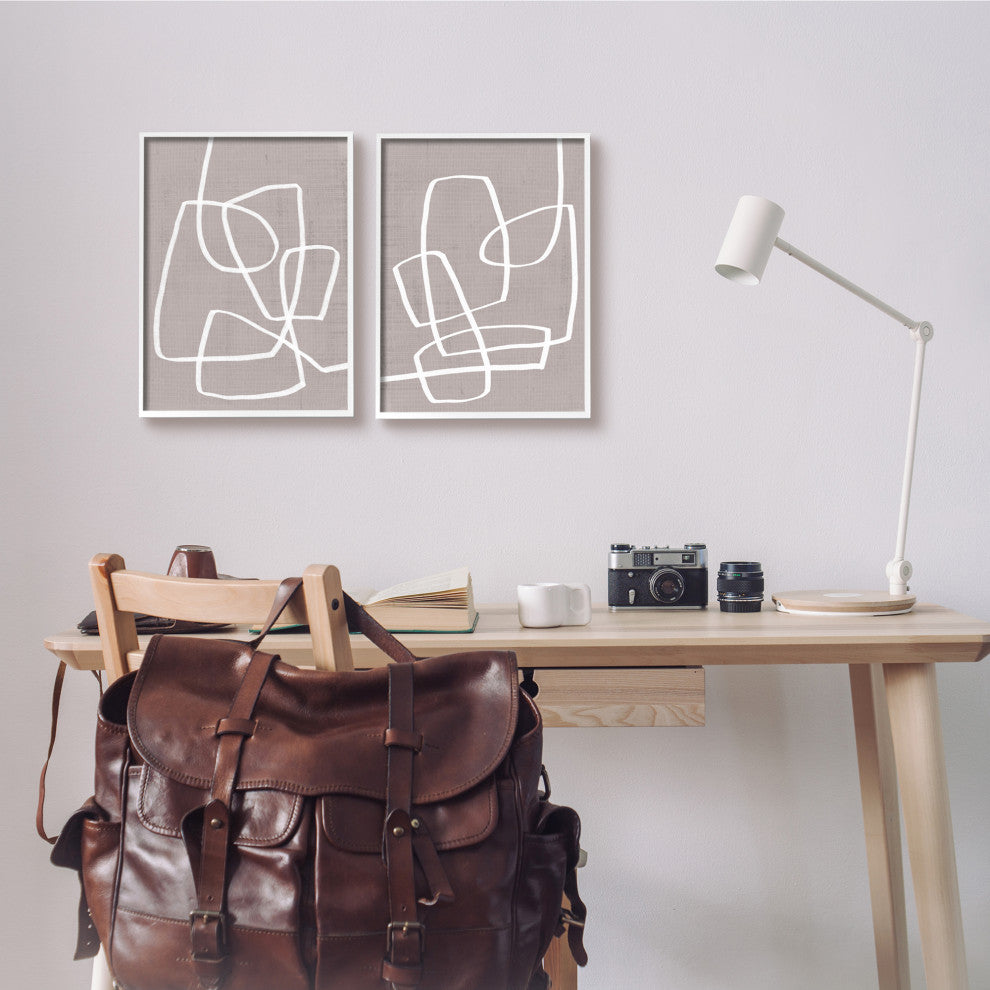 Abstract Busy Line Minimal Boho Design Brown White,2pc, each 11 x 14