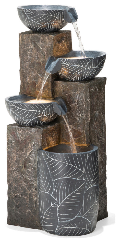 Natural Leaf Textured 4-Tier Resin Fountain