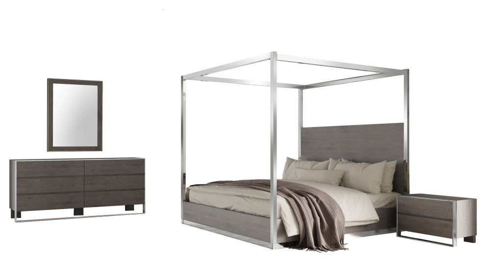 Modrest Arlene Modern Grey Elm and Stainless Steel Bedroom Set