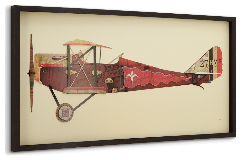 Antique Biplane Dimensional Collage Framed Wall Art Under Glass by Alex Zeng