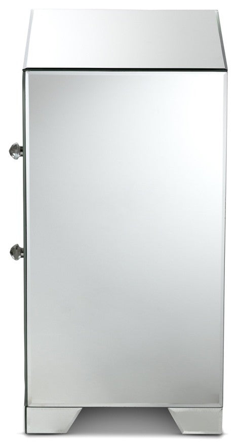 Modern Glamour Style Mirrored Two Drawer Nightstand BedSide Table