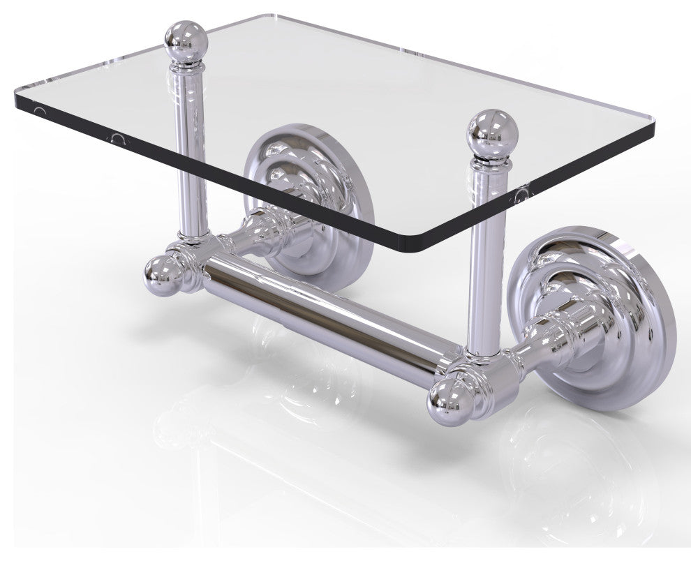 Que New Two Post Toilet Tissue Holder with Glass Shelf, Polished Chrome