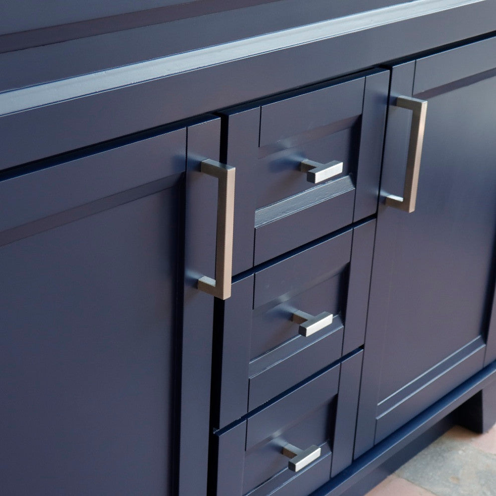 48" Double Sink Vanity, Blue Finish With Gray Granite And Oval Sink