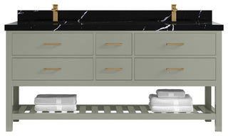 Parker 72" Double Sink Bath Vanity, Evergreen 2" Calacatta Black