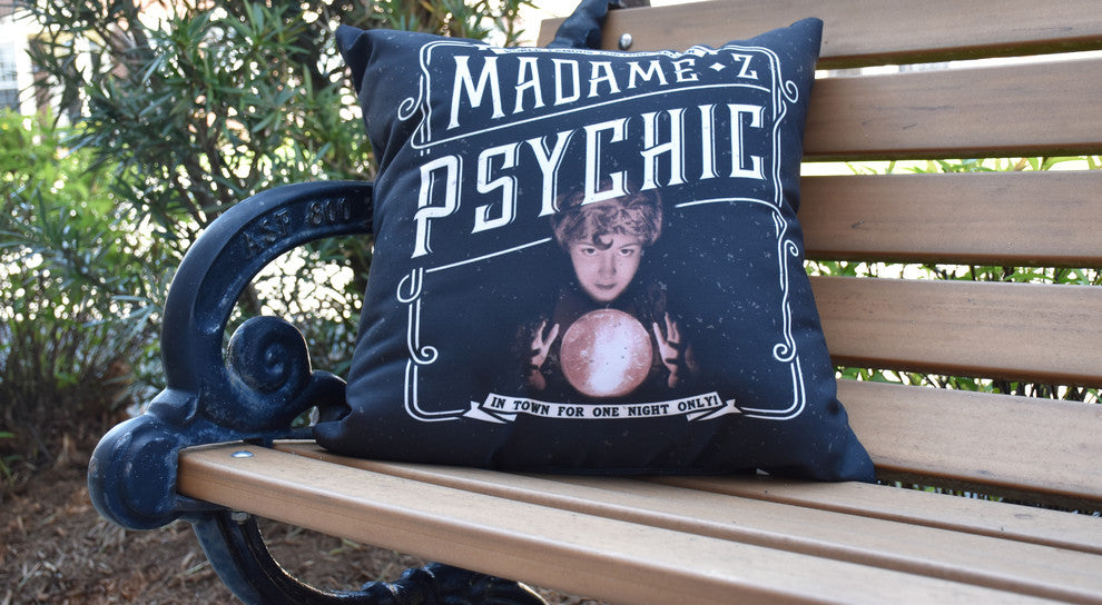 Madame Psychic Cream Halloween Print Decorative Throw Pillow, 18"