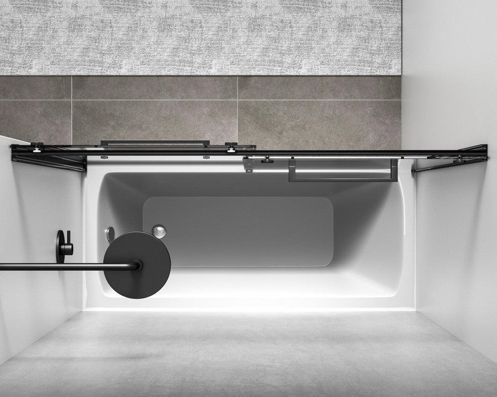 Home Living 60X60 Frameless Double Sliding Tub Door, Matte Black