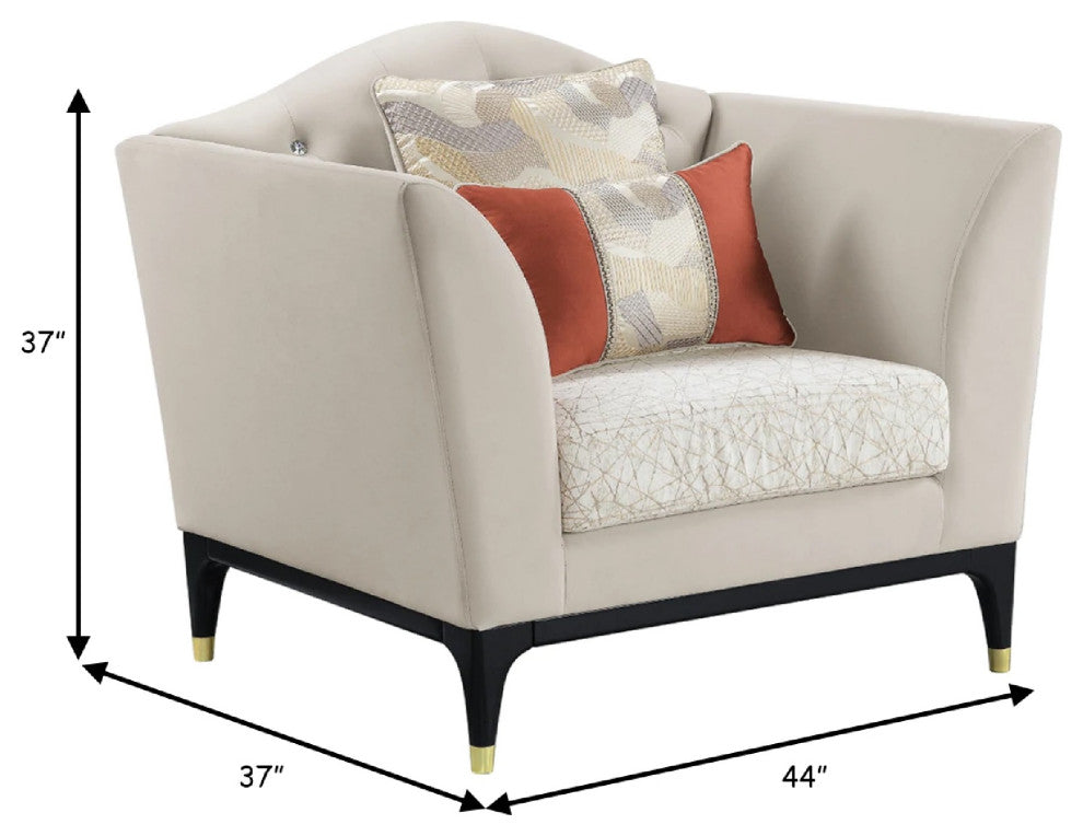 Benzara BM275497 44" Chair, Velvet, Arched, Button Tufted, Metal Legs, Beige