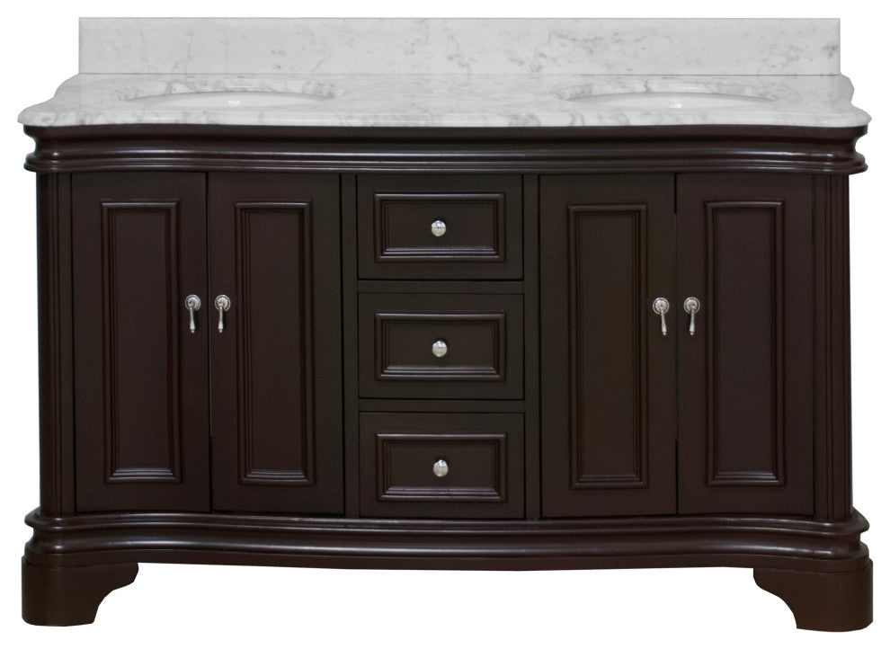 Katherine 60" Bath Vanity, Chocolate, Carrara Marble, Double Vanity