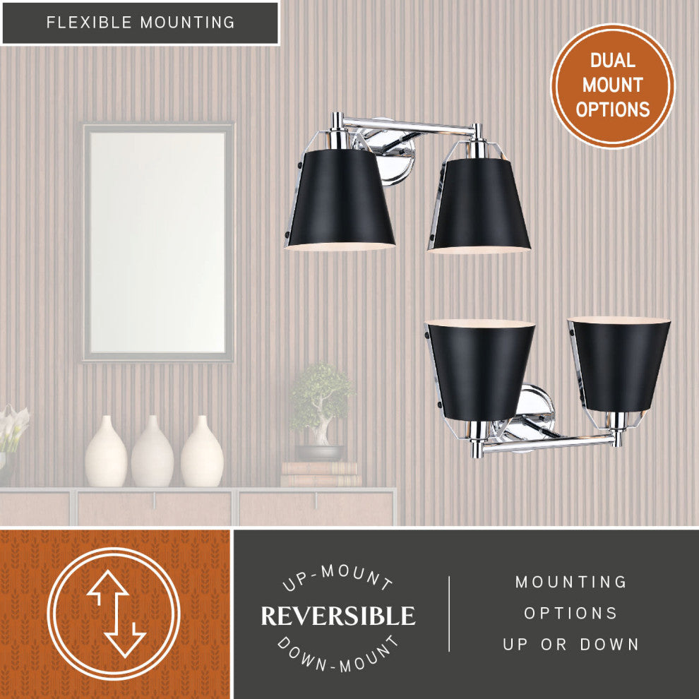 Barrington 16" 2 Light Vanity Matte Black and Chrome