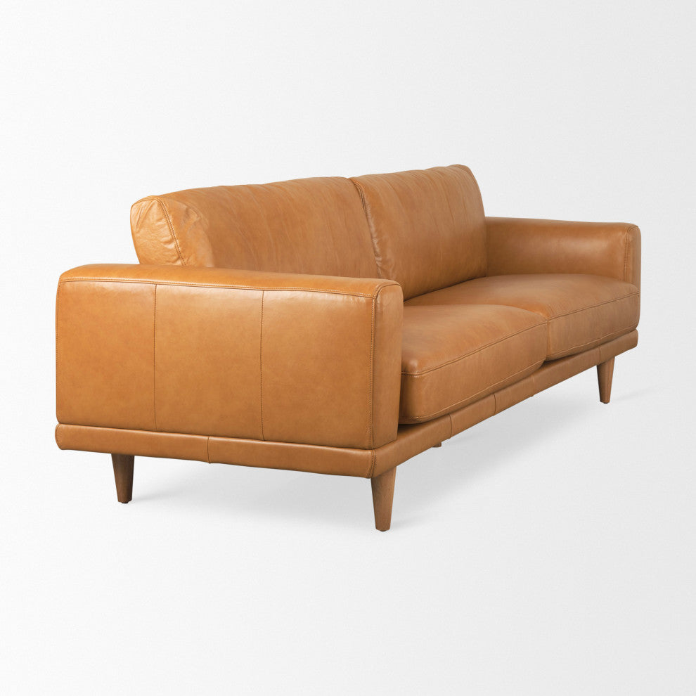 Cedrick 90.6Lx36.6Wx31.5H Tan Leather Sofa